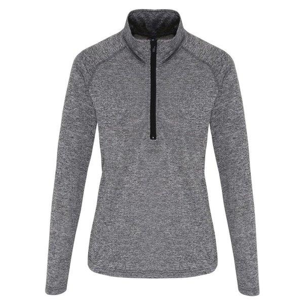 TriDri® Női hosszú ujjú póló 1/4 cipzárral - Fekete melírozott / fekete
| XS