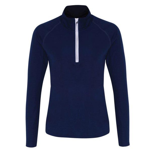 TriDri® Női hosszú ujjú póló 1/4 cipzárral - Sötétkék / fehér | XL
