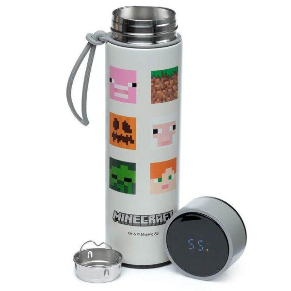 Minecraft thermo kulacs, palack, rozsdamentes acél, hőmérővel, 450 ml