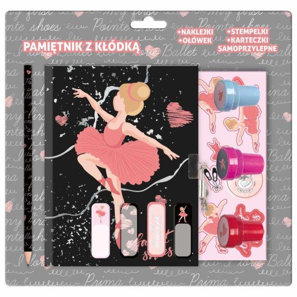 Balerina napló kulccsal, kiegészítőkkel (ceruza, nyomdák, matrica,
jelölőcímke), BL11