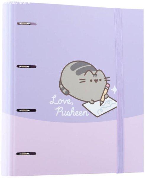 Pusheen cicás gyűrűskönyv A/4, 4 gyűrűs, Moments, lila