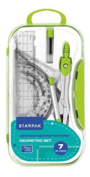Geometria készlet, körző és vonalzó szett, 7 db-os, műanyag dobozban,
Starpak, zöld