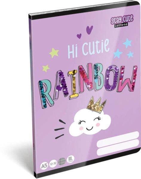 Lollipop Stay Cute tűzött füzet A/5, 32 lap vonalas 3.osztály (12-32),
szivárványos