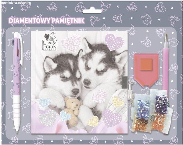 Cleo and Frank gyémántokkal díszíthető napló kulccsal, 3 színű
golyóstollal, kutyás, CF38