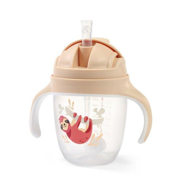 BabyOno Itatópohár szívószállal, füllel, 240 ml, bézs, 1464/04