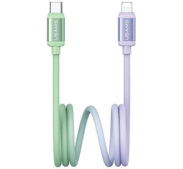 USAMS BICOLOR adatkábel (Type-C - lightning, 30W, PD gyorstöltő, 120cm)
ZÖLD/LILA