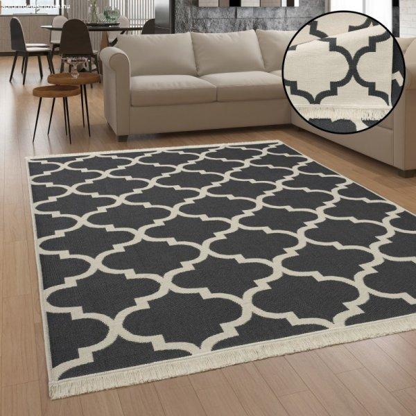 Kétoldalas pamut mosható szőnyeg étkezőbe nappaliba marokkói antracit
80x250 cm