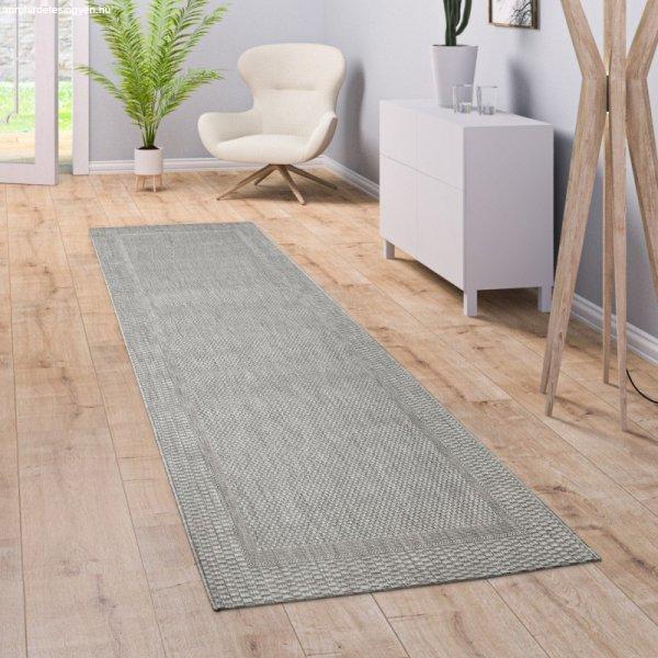 Kültéri szőnyeg egyszínű sizál hatású bordűrös - szürke 80x200 cm