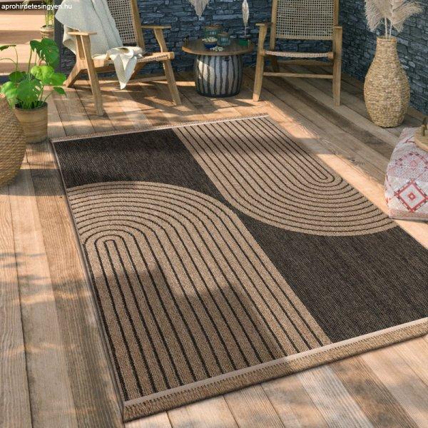 Kültéri mosható szőnyeg 3D absztrakt mintával bézs-antracit 240x340 cm