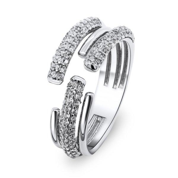 Brilio Silver Luxus nyitott gyűrű tiszta cirkónium kövekkel RI036W 50 mm