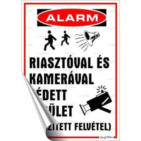 Információs matrica, 25x17,5 cm, "Riasztóval és kamerával védett
terület"