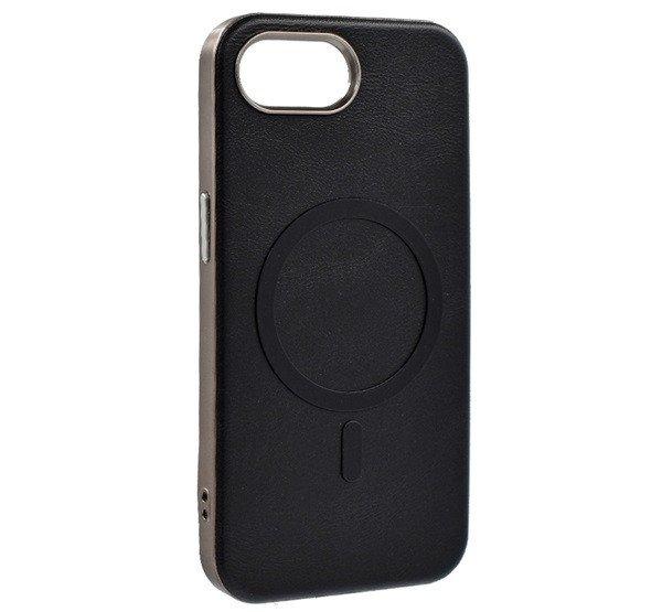 Szilikon telefonvédő (ECO bőr hatású hátlap, karcolásmentesítő belső,
fém kameravédő, MagSafe, prémium) FEKETE Apple iPhone 16e