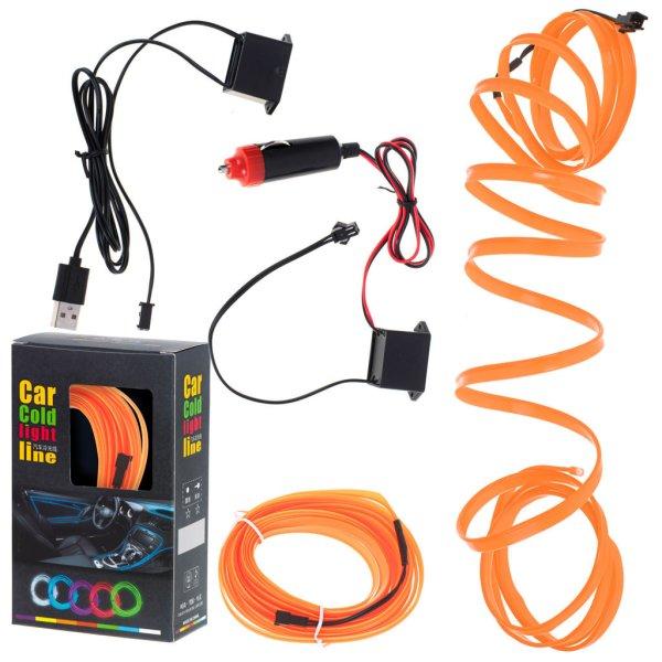 LED környezeti világítás autóhoz / autó USB / 12V szalag 5m narancssárga