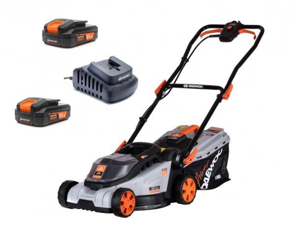 Daewoo U-Force DALLM18-320 18V 2Ah vezeték nélküli DUPLA akkus,
akkumulátoros fűnyíró 32 cm, 35L gyűjtőzsákkal, 2 db akkuval és 1 db
töltővel
