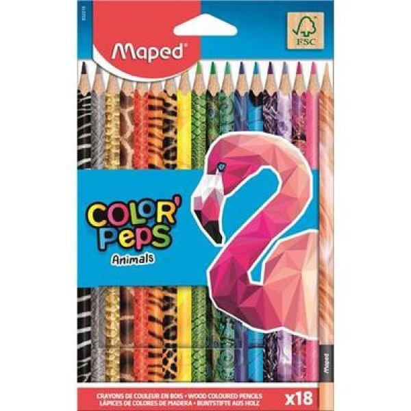 Színes ceruza készlet, háromszögletű, MAPED "Color'Peps
Animal", 18 különböző szín