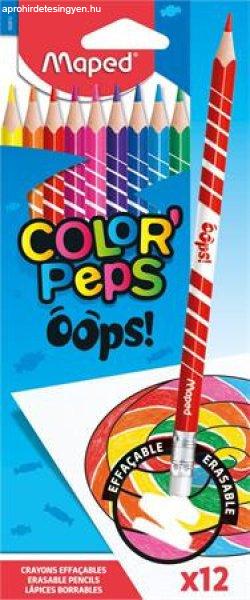Színes ceruza készlet, háromszögletű, radírozható, MAPED
"Color'Peps Oops", 12 különböző szín