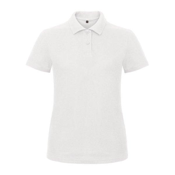 B&C klasszikus fazonú, rövid ujjú Női galléros póló, O07, White-XS