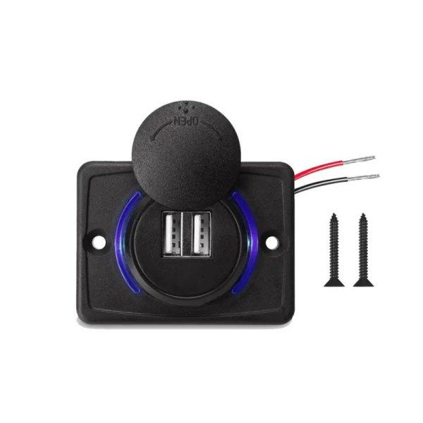 Beépíthető, vízálló dupla USB aljzat 3100 mAh 12/24V, Autolife 13337