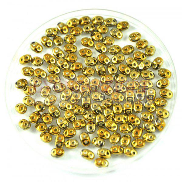 Superduo cseh préselt kétlyukú gyöngy - 2.5x5mm - crystal full amber