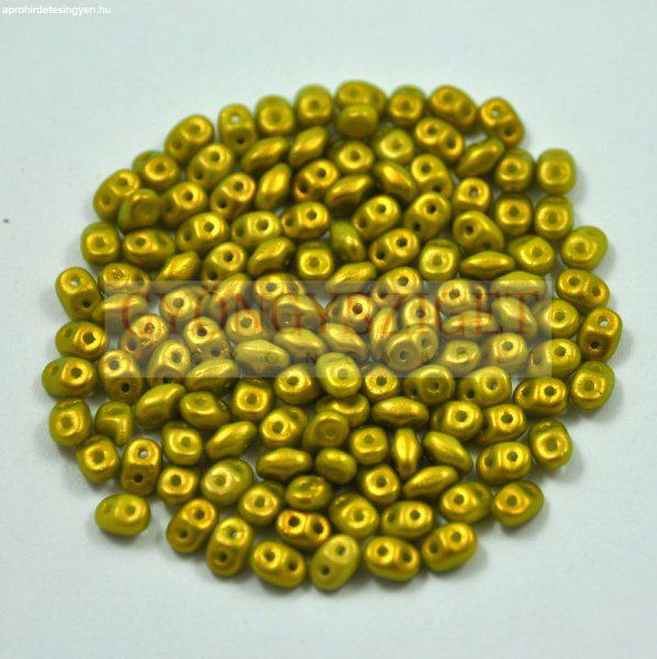 Superduo cseh préselt kétlyukú gyöngy - 2.5x5mm - Olive Golden Shine