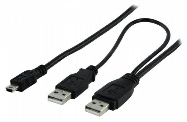 USB 2.0 Kábel 2x A Dugó - Mini B Dugasz Kerek 1.00 m Fekete
