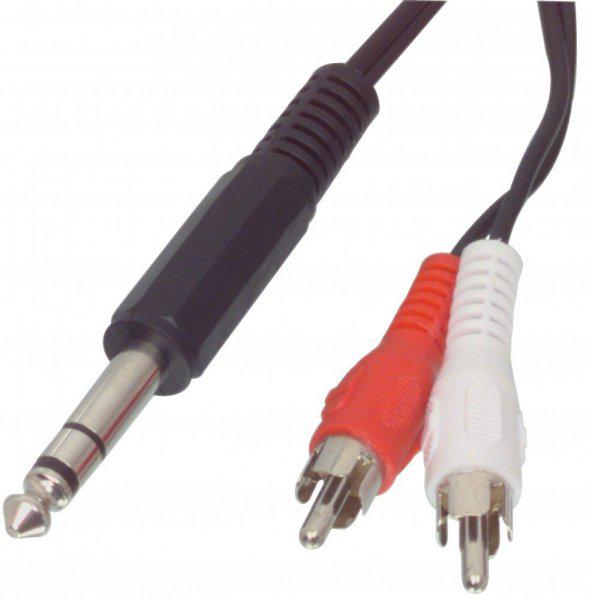 Sztereó Audio Kábel 6.35 mm-es Dugó - 2x RCA Dugó 2.00 m Fek