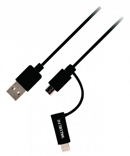 2 az 1-ben Szinkron és Töltő Kábel USB Micro B Dugó + Lightn