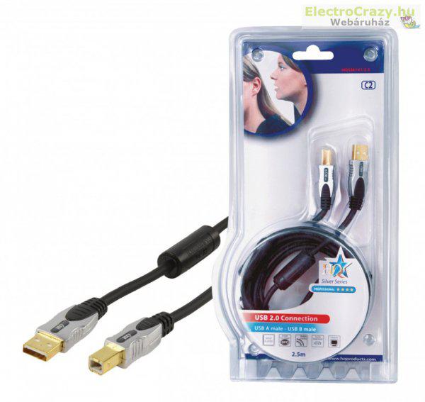 USB 2.0 Kábel A dugasz - B dugasz Kerek Sötétszürke